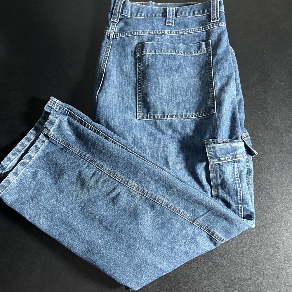 Wrangler Cargo Jeans Mens 42x30 Blue Solid Carpenter Denim Work Pants